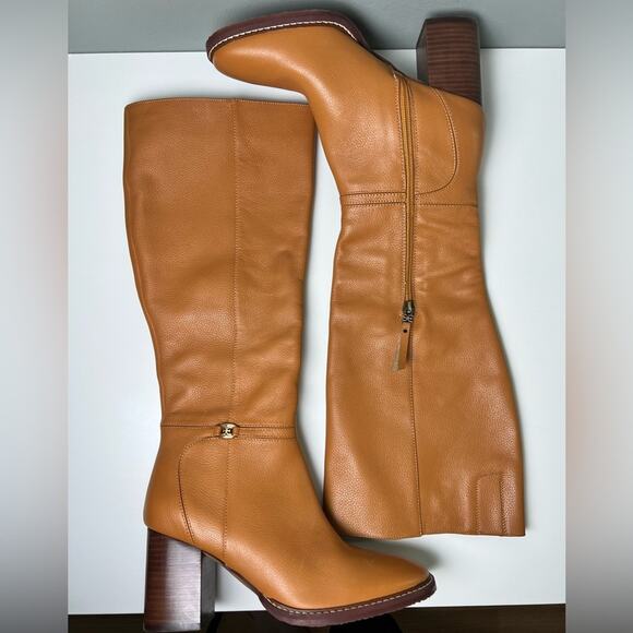 Sam Edelman Brown Almond Toe Elsy Zip Up Tall Block Heel Boot in Caramel 9.5 - Picture 6 of 13